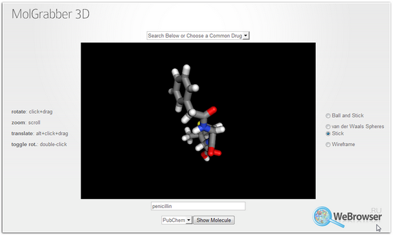 Просмотр химических молекул лекарств в WebGL